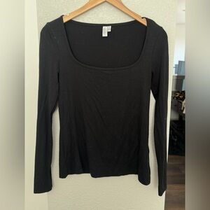 & Other Stories Black Scoop Neck Long-Sleeve Tee